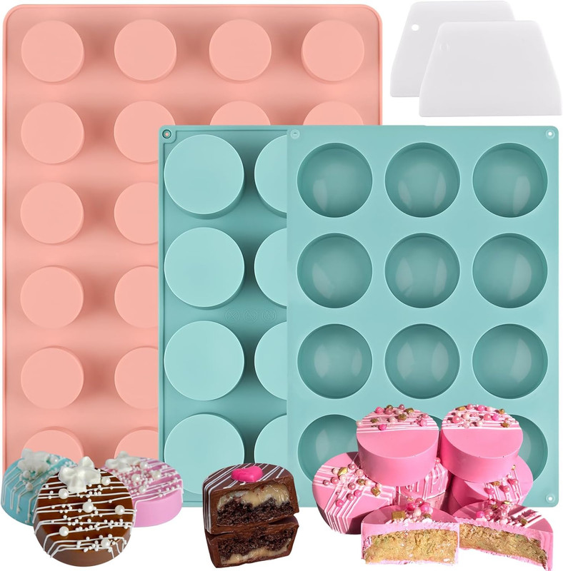 Cake Puck Mold Set, Chocolate Covered Cake Silicone Molds, 24-Cavity round Cake