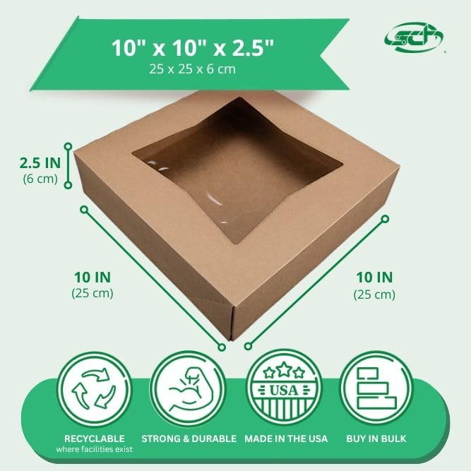 SCT Kraft Window Bakery Pack (24 Pack) 10x10x2.5, Auto Pop-Up Containers for ... gallery