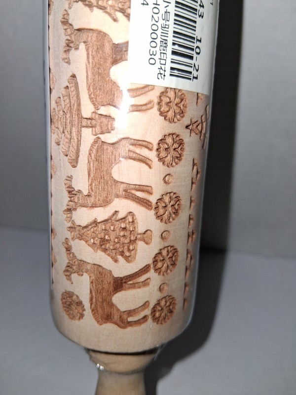 Rolling Pin Natural Wood Christmas Tree & Deer Embossed 14" Long NEW gallery