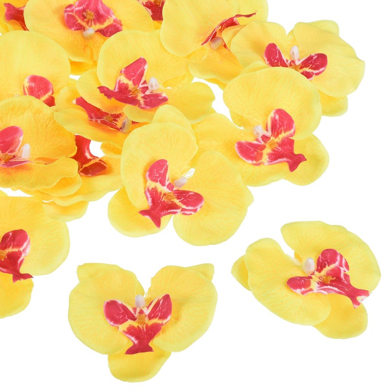 20pcs 3.5″ Artificial Orchid Flower Heads Silk Phalaenopsis Butterfly Yellow