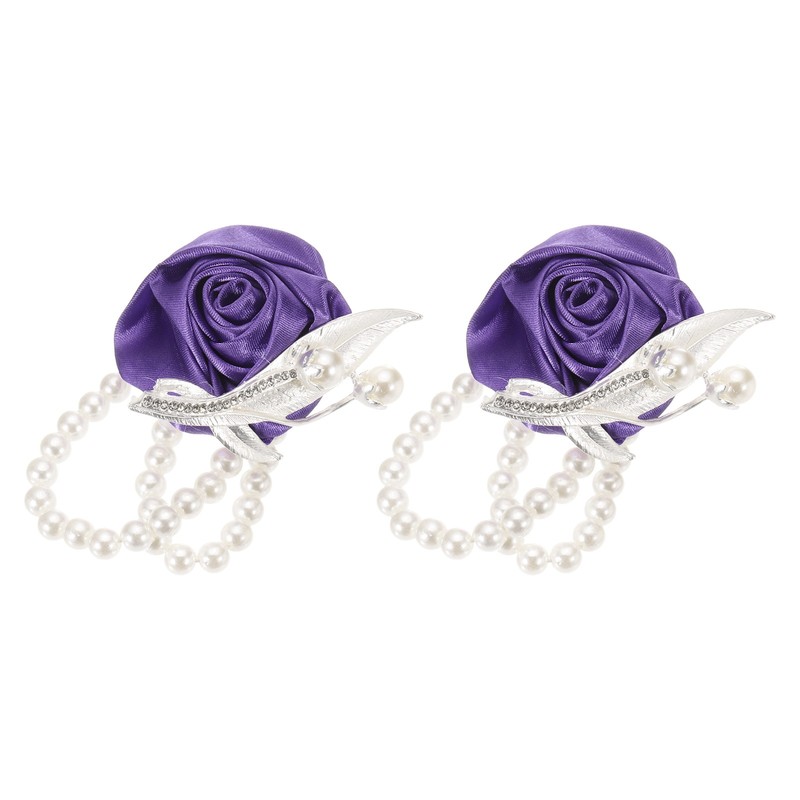 2Pcs Wrist Corsage Artificial Flower Bracelets, 2.4 x 2.8 Inch Dark Purple