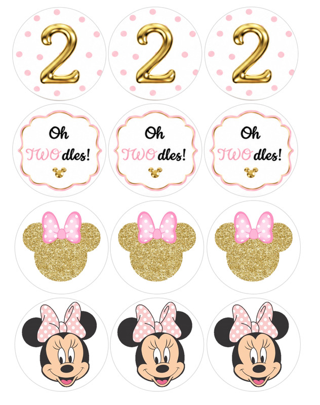 12 Oh TWOdles Minnie edible wafer paper image rounds, PRE CUT, CHOOSE YOUR SIZE