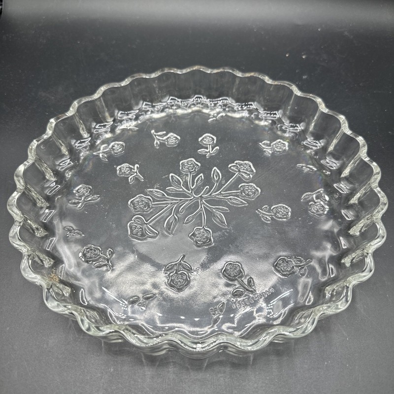 Anchor Hocking Savannah Embossed Glass Quiche or Tart Plate, Baker, 10″ Diameter