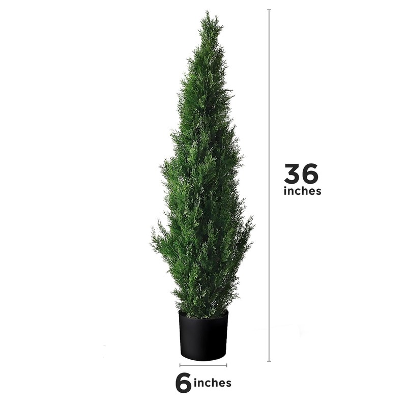Tresil Set Of 2 Pre-Potted 3 Feet Faux Cedar Tree Lifelike Uv Protected Front gallery