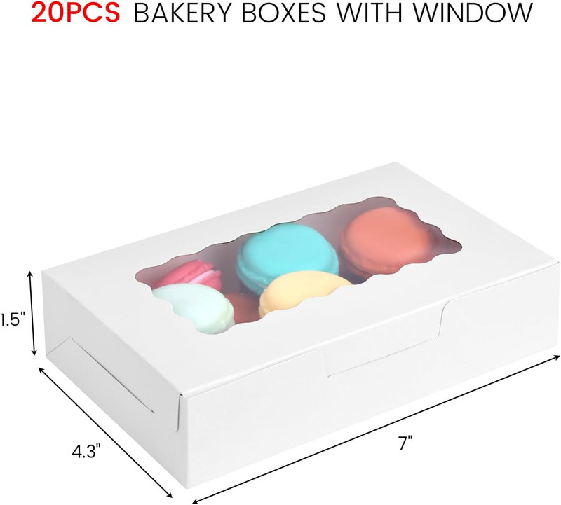 20PCS Cookie Boxes, 7X4.3X1.5 Inches White Bakery Boxes with Window Cupcake Cont gallery