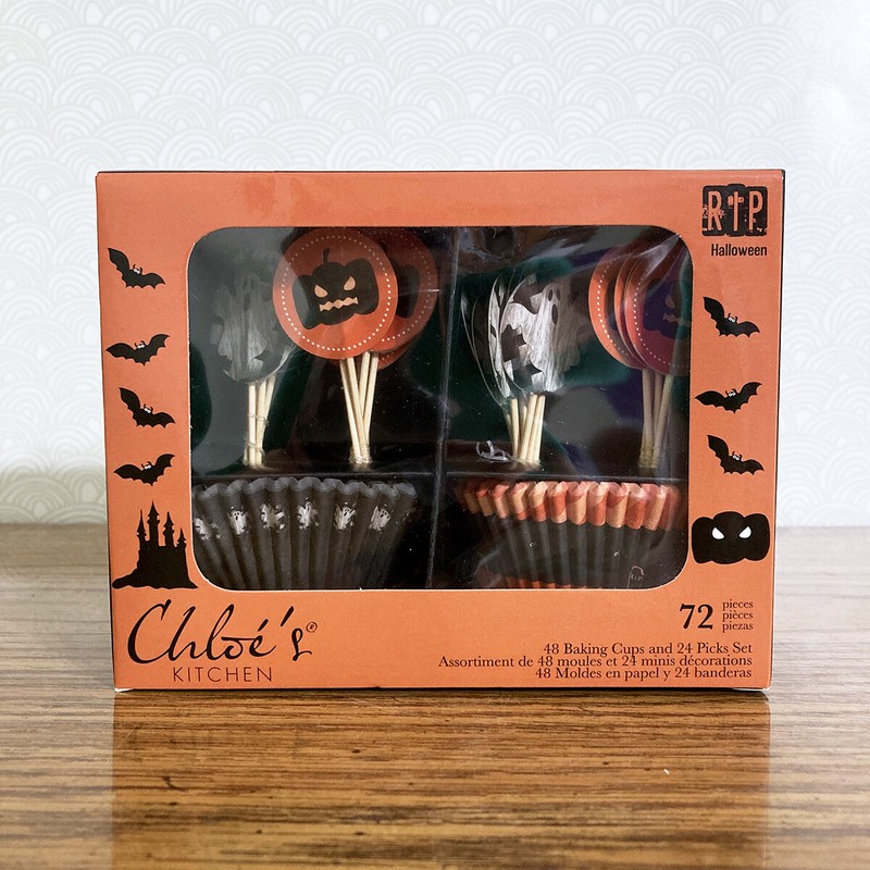 Chloe’s Kitchen Halloween Cupcake Kit Bake Cups Liners Toppers Pumpkin Ghost