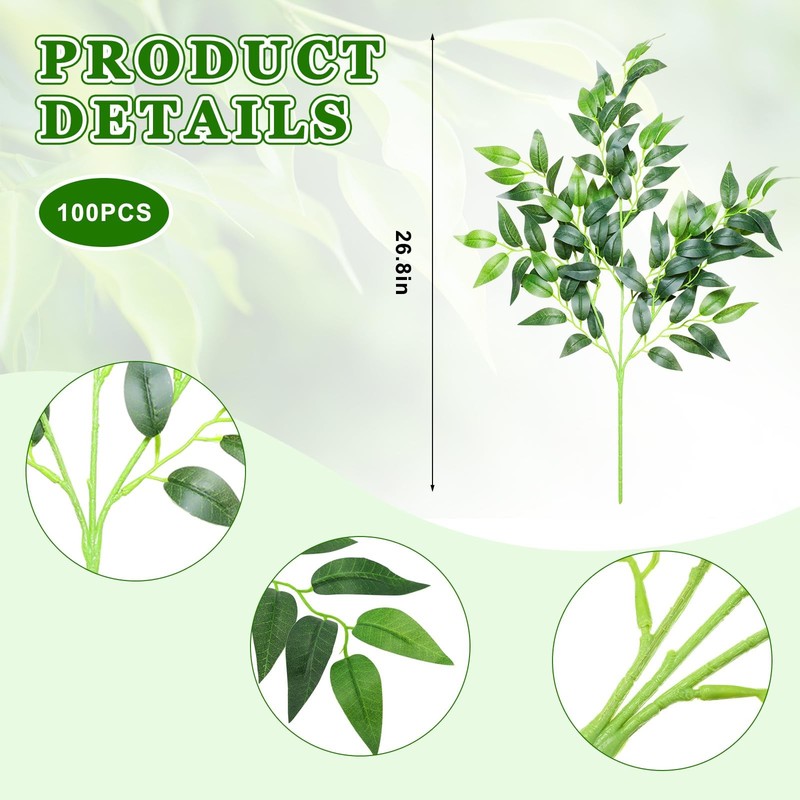 Xinnun 100 Pcs Artificial Italian Ruscus Greenery Stems 26.8 Inch gallery
