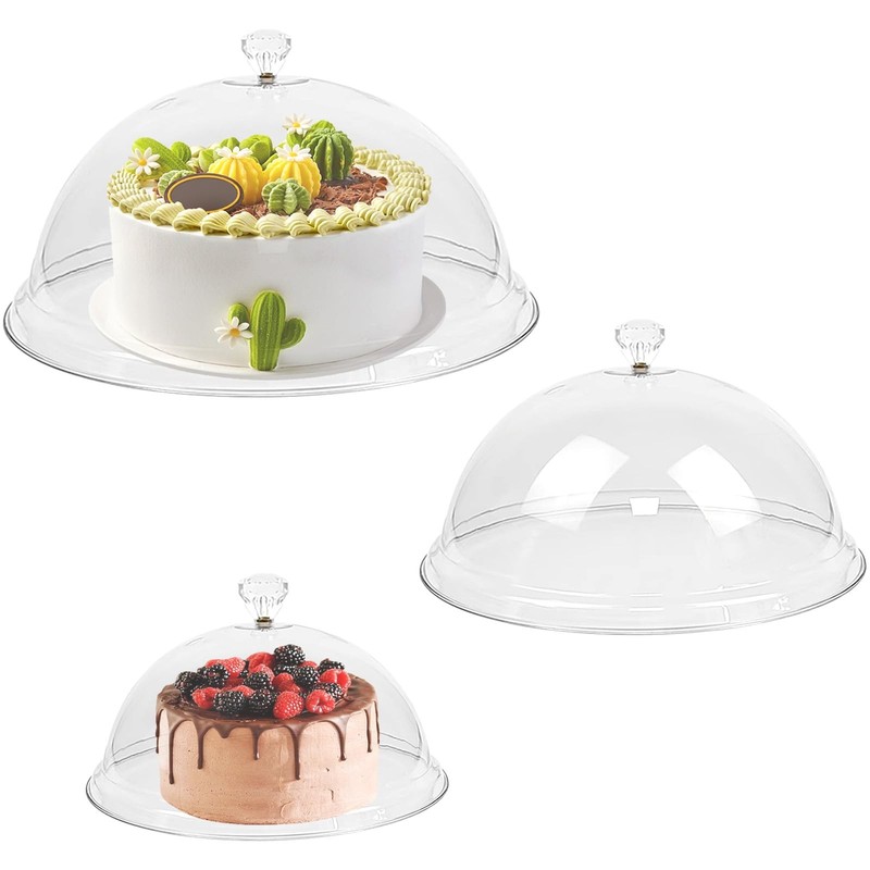3 Pieces Clear Cake Dome Cover 8″ 10″ 12″ Acrylic Cake Stand Cover Round Cake…