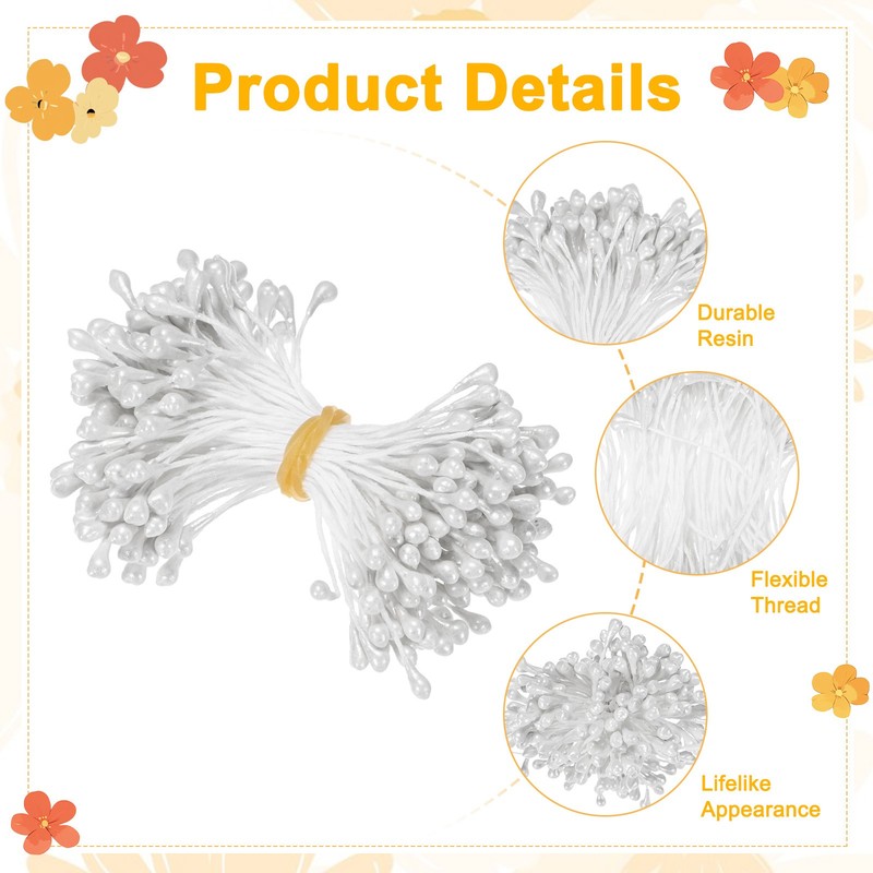 600-Pack 5mm Artificial Pearl Flower Stamens for DIY Crafts[White] gallery