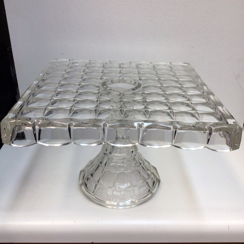 Vintage Indiana Glass Constellation Square Glass 10" Cake Plate Rum Well