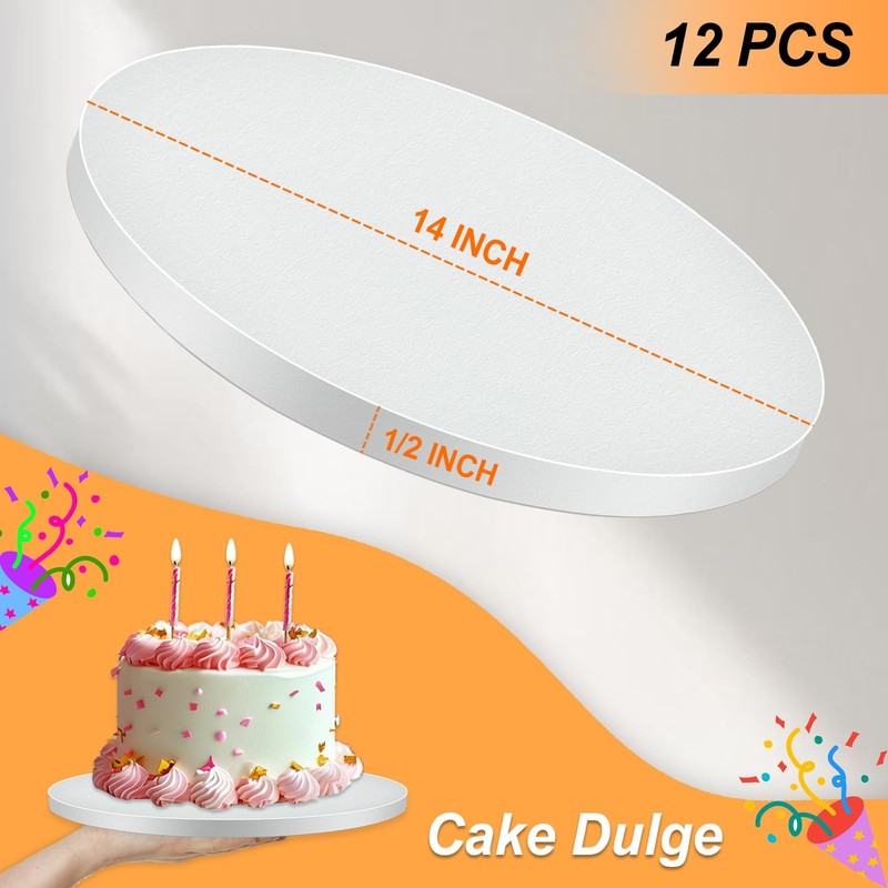 12 PCS Cake Drum 14 Inch Round 1/2 Inch Thick Board White Cardboard Base gallery