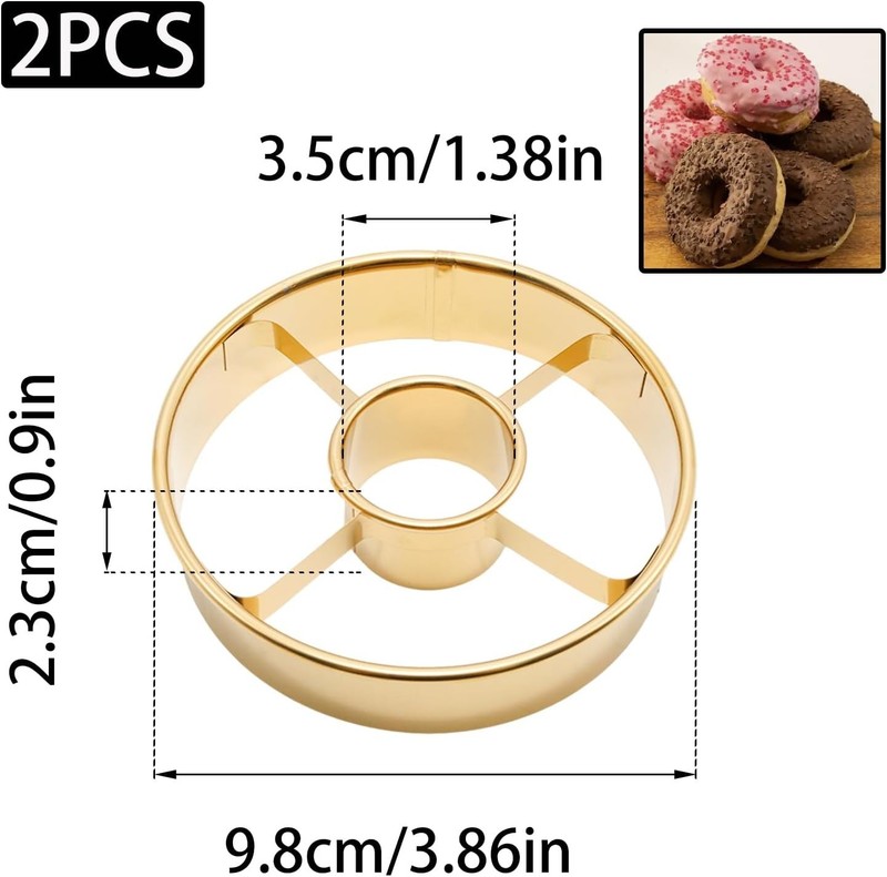 2 Pack Steel Donut Cutter 3.86 Inch Silvery & Golden Stainless Steel Doughnut gallery