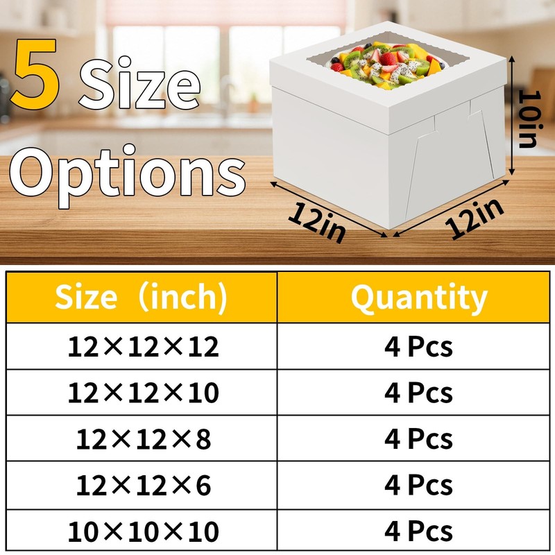 4 Pack Cake Boxes, Disposable Cake Transport Container, White Bakery Boxes wi... gallery