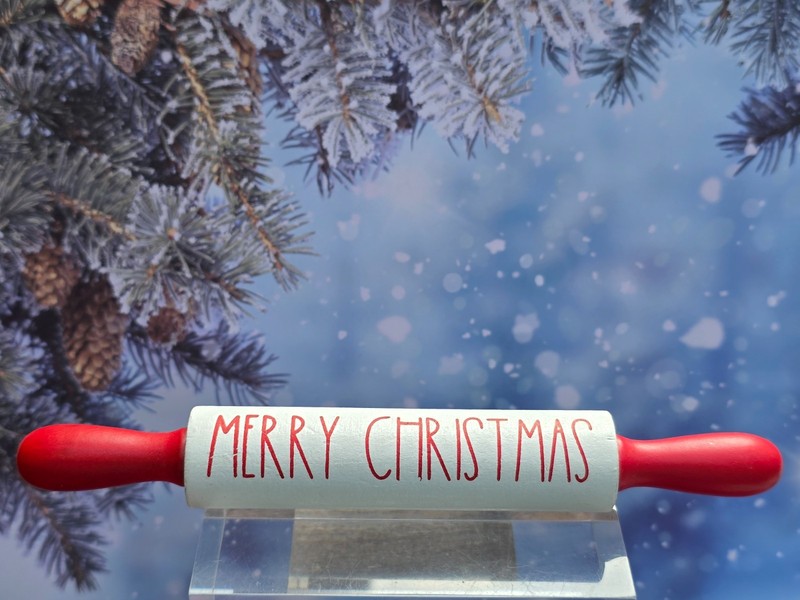 New Mini Rolling Pin Merry Christmas Wood Farmhouse Red white 7" Country