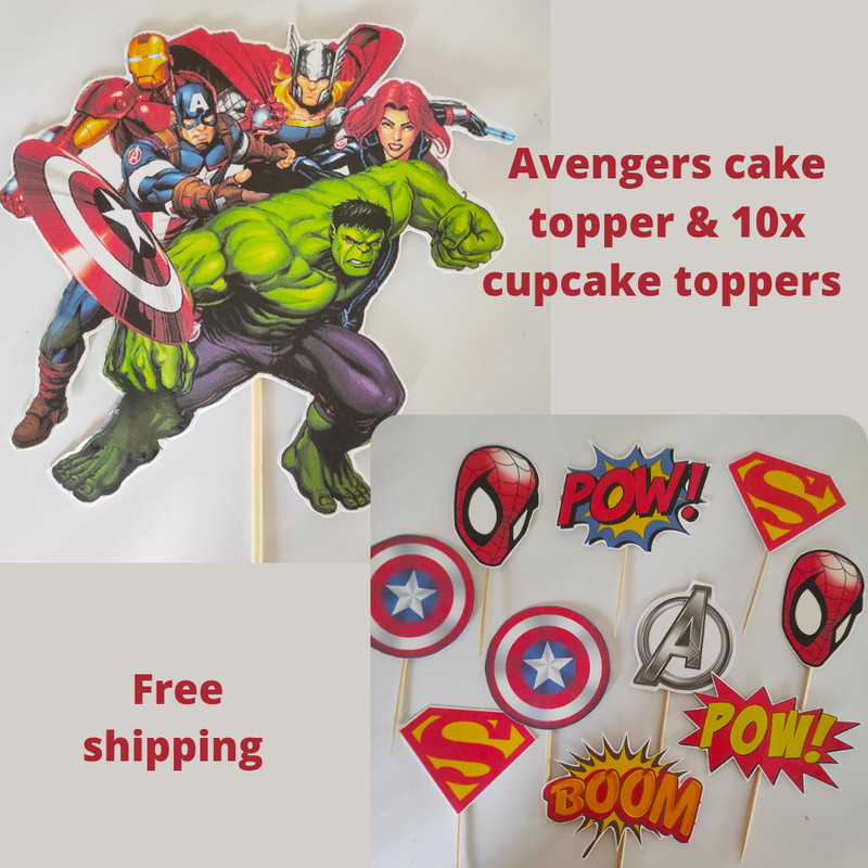 10 Avengers Cupcake Picks & Cake Topper Kids Party Decorations