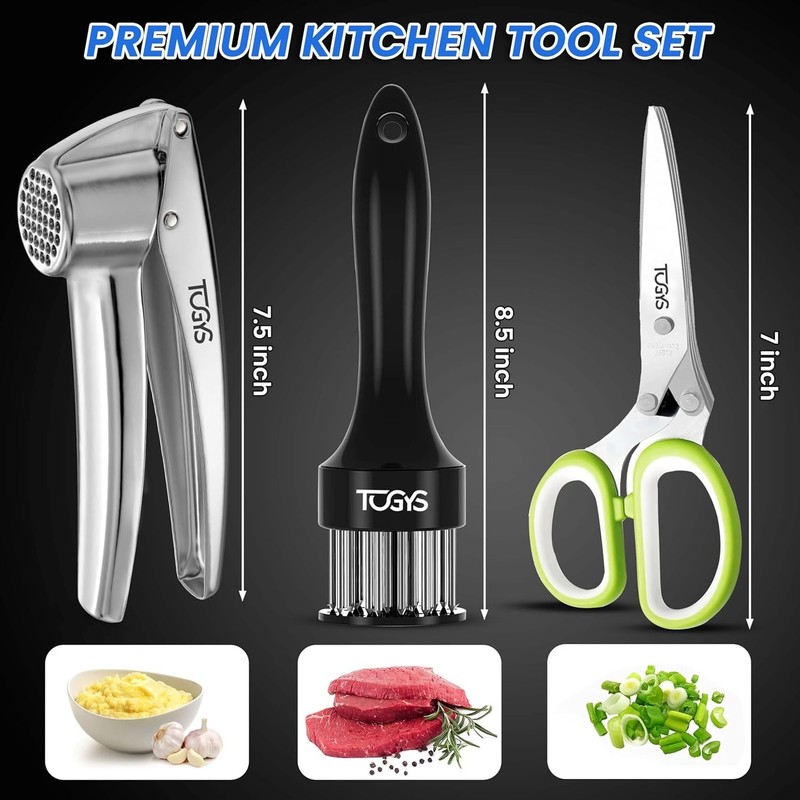 3-in-1 Kitchen Set, Stainless Steel Garlic Press, Vegetable Scissors & Silver gallery