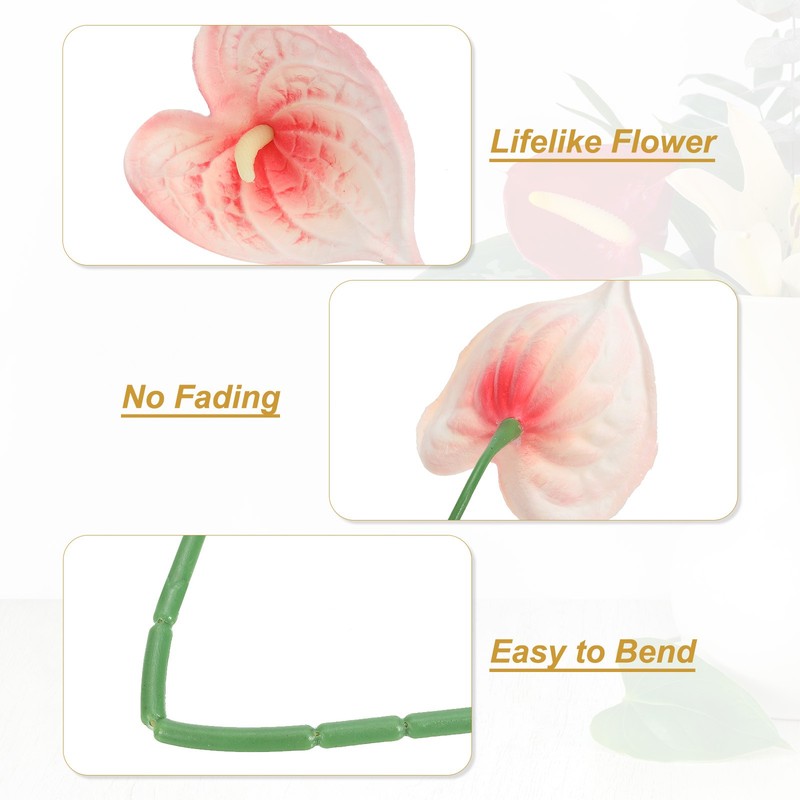 6Pcs 13" Artificial Anthurium Lily Flowers Floral Bouquet Decor, Orange White gallery