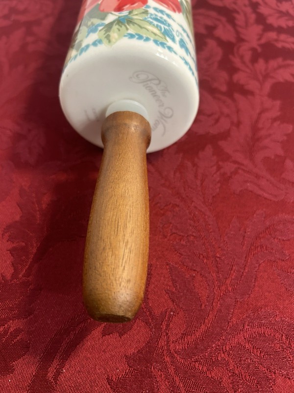 Pioneer Woman Rolling Pin Retired Sweet Rose Pattern Ceramic Wooden Handles gallery