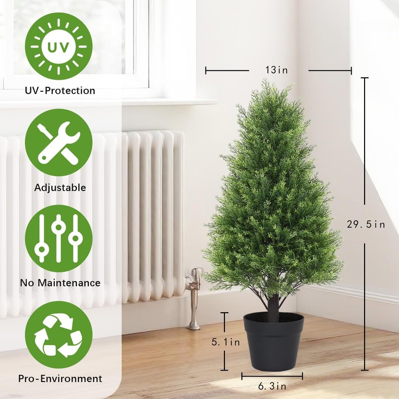 Azoco Artificial Cedar Topiary Trees Set Of 2 30 Uv Resistant Faux Cypress Pine gallery