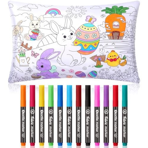 Mindsoft Coloring Craft Coloring Pillowcase Pillowcase with 12 Pcs Easter Bunny