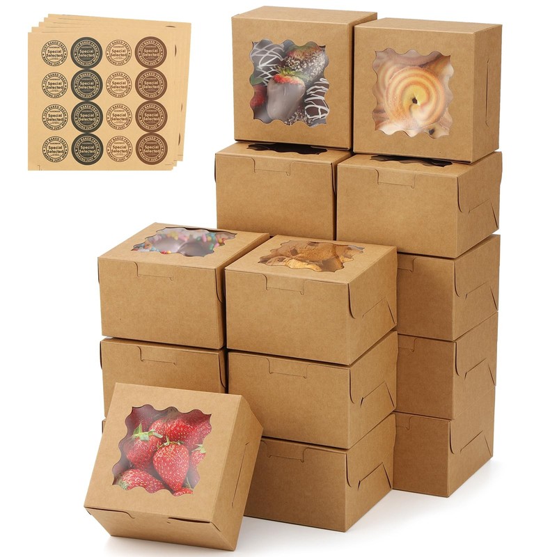 Brown 50pcs Cookie Boxes for Gift Giving, 4x4x2.5 Inches Small Bakery Boxes w…