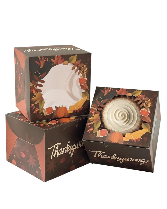 Thanksgiving 6x6x5 Cake Box 18 Sets Window Brown Pumpkin Round Boards 18 Set gallery