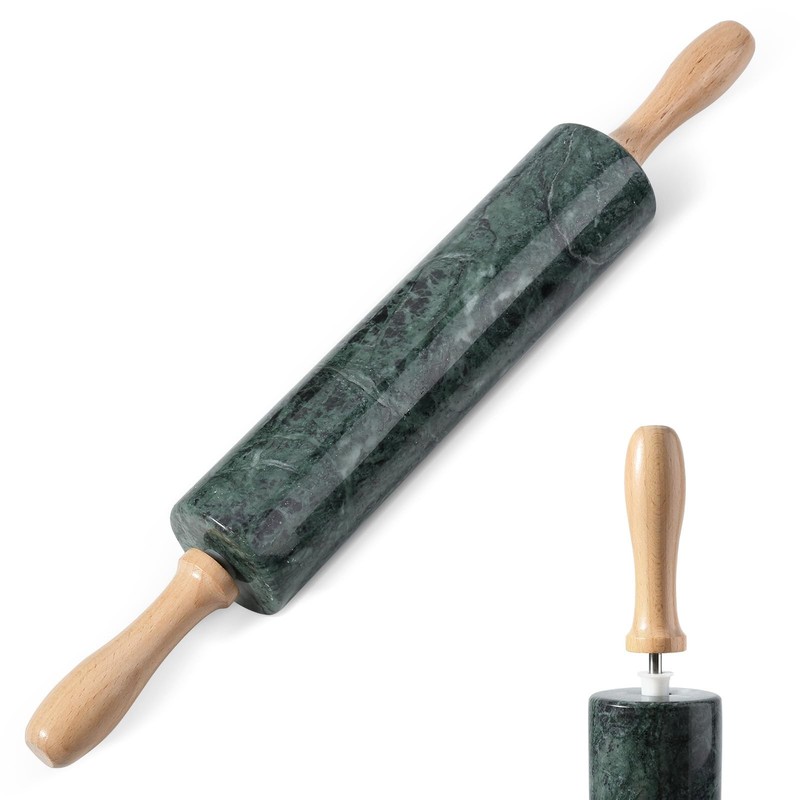 Indian Green Marble Rolling Pin, Non-Stick Stone Dough Roller, 18 Inch Rollin...