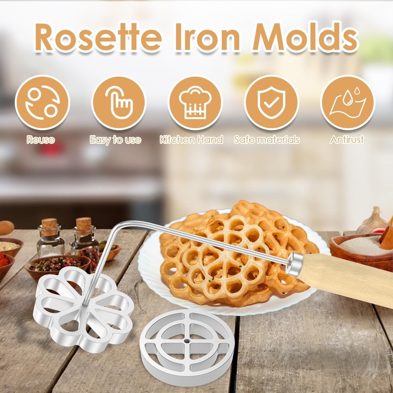 Rosette Iron Timbale Set 3 PCS with Handle Flower Bunuelos Cookie Maker Mold gallery