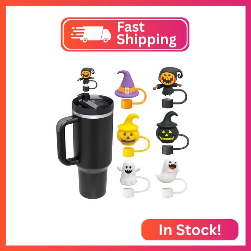 Stanley 30&40 Oz Tumbler Halloween Ghost Straw Toppers - Silicone, Reusable, 6 P