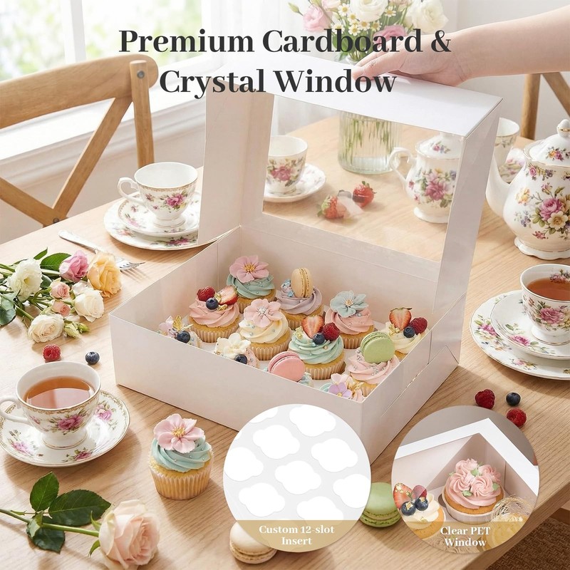3 PCS White Cupcake Container 12 Count Window Boxes Bakery Pastry Supplies gallery
