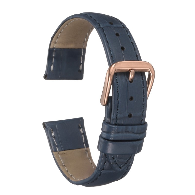 Leather Watch Strap 16mm Classic Print Replacement Blue Gold Rose