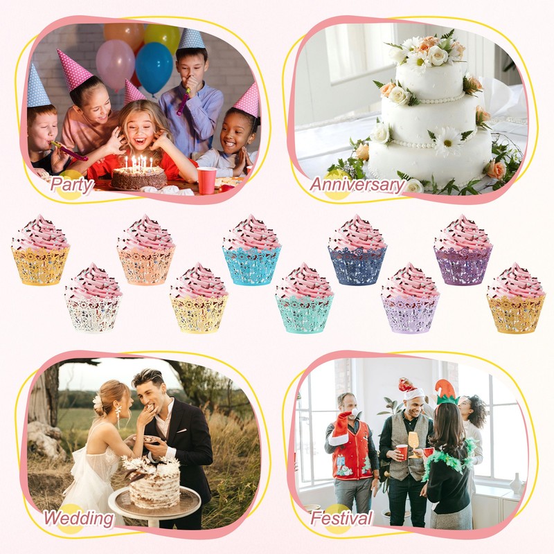 50-Pack Floral Cupcake Liners for Wedding Party Decoration[Light Blue] gallery