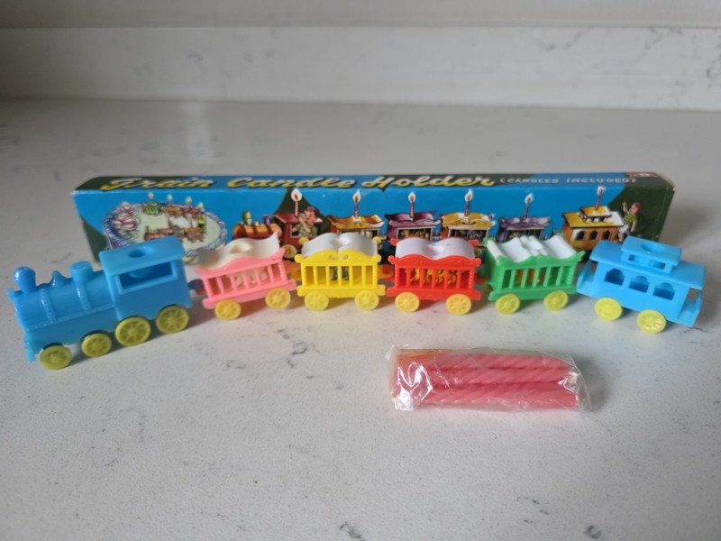 Vintage NOS MCM Circus Train Birthday Cake Candle Holder Plastic W/Candles