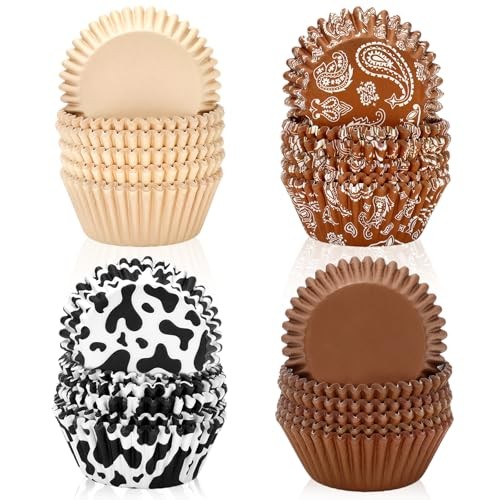 600 Pcs Cupcake Liner Paper Baking Cups Brown Bandana Cow Print Western Cowboy gallery