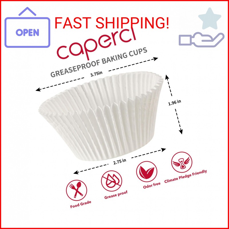 Caperci Jumbo Cupcake Liners White Muffin Baking Cups 300-Count, No Smell, Food gallery