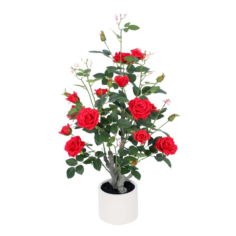 Yepdin 39 Inch Artificial Rose Tree Decorative White Planter21 Blooming Fake