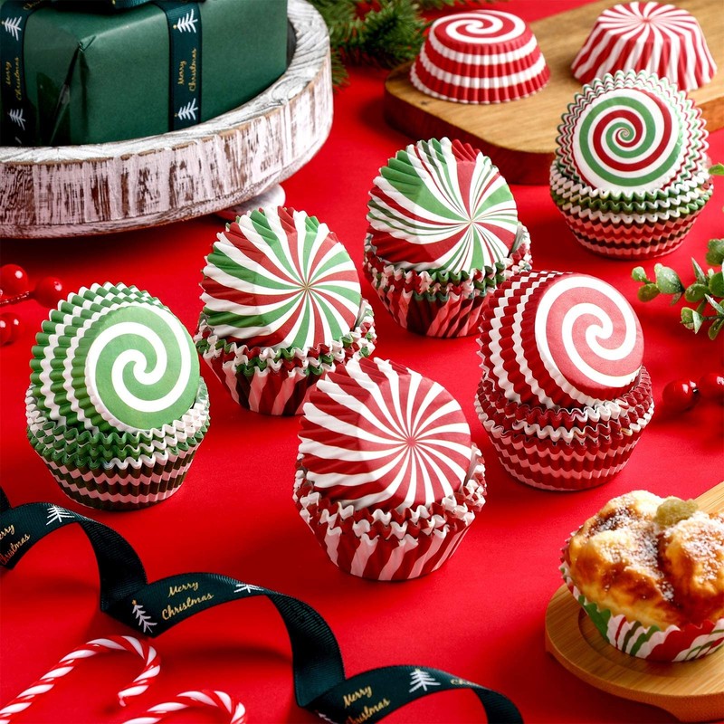 600 Pieces Christmas Cupcake Wrappers 6 Style Xmas Paper Baking Cups gallery