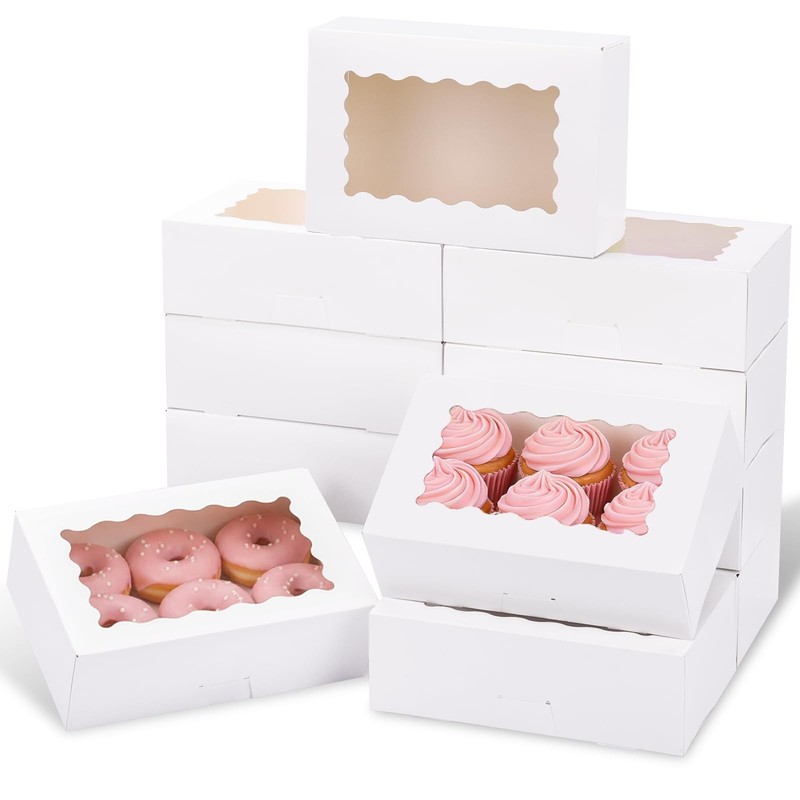 45pcs Cookie Boxes with Window, 9x6x3 Inch White Auto-Popup Bakery Boxes, Pas…