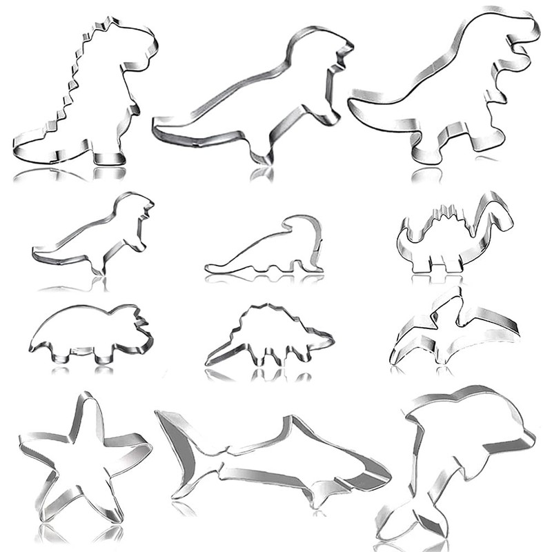 12 pcs Cookie Cutters, 6 pcs 3″ and 6 pcs 1.5″ Dinosaur Sea Creature Shape St…