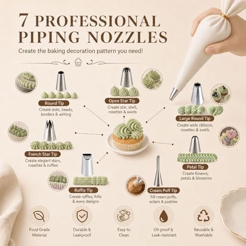 Reusable Piping Bags and Tips Set - 16inch Cotton Pastry Bags for Cake White gallery
