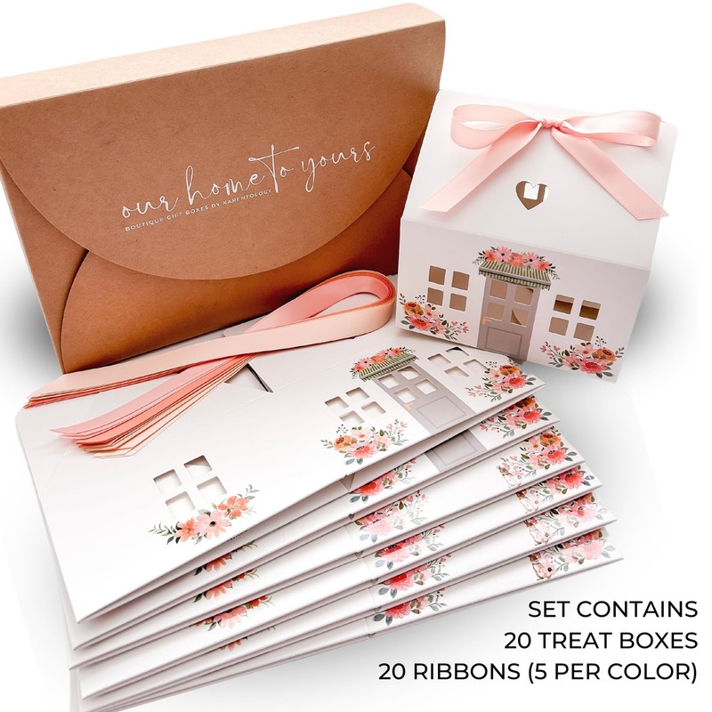 20 PCS Small House Shaped Gift Boxes Ribbons White Gable Bakery Treats gallery