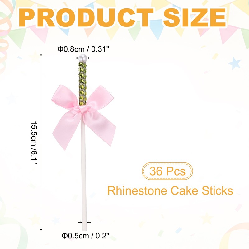 36 Pcs Bling Rhinestone Cake Sticks, Bow Lollipop Cake Toppers Pick, Blue gallery