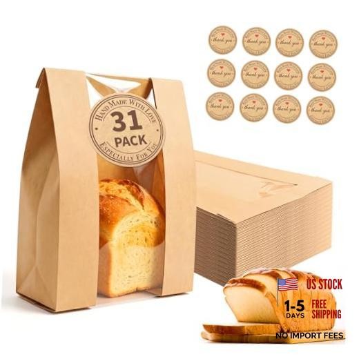 Homrelaxypcs Paper Bread Bags for Homemade Bread, Sourdough Bag with Window, 31