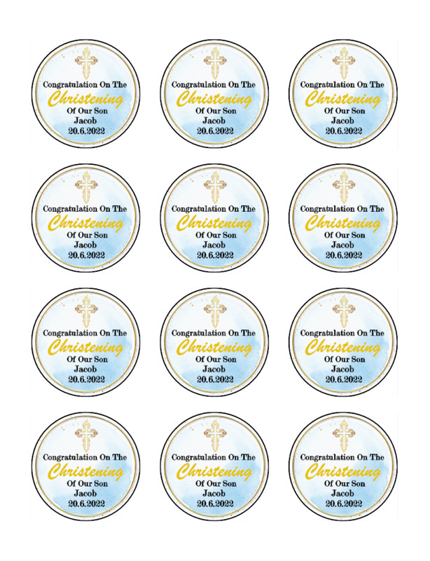 Christening Edible Icing Cupcake Toppers – Blue – Religious Baptism Decorations