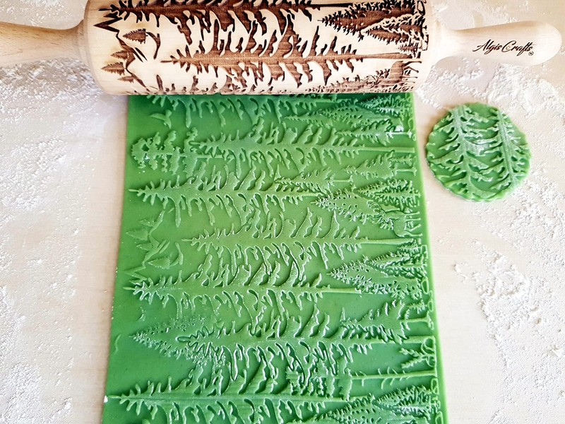 FOREST embossing rolling pin. Engraved wooden embossed dough roller for embos... gallery