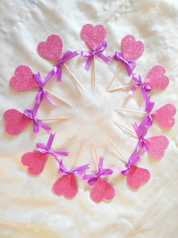 12Pcs Glitter Love Heart Cupcake Toppers Picks Party Cake Decor Birthday Party gallery