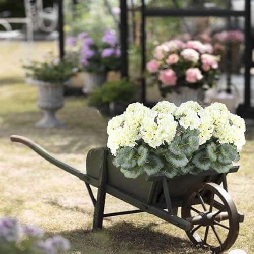 CITYES Artificial Geraniums Flowers for Outdoors Silk Geraniums Bushes UV White gallery