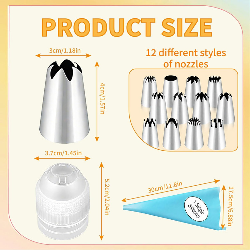 Large Piping Tips Set - 14Pcs Reusable Stainless Steel Icing Nozzles Kit Cake De gallery