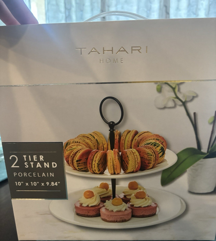 Tahari Home 2-Tier Porcelain Serving Stand White Dessert Tray 10” x 10” New