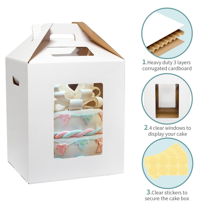 3 Pack Tall Cake Boxes for Tier Cakes 12x12x14 Inch Disposable Layer Tall Bak... gallery